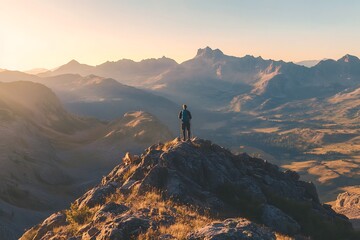 Wall Mural - High rocks in mountain valley during sunrise. Natural summer landscape