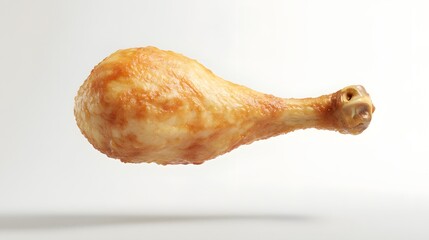 2. **A 3D render of a fresh chicken drumstick in mid-air, its golden-brown skin and details visible against a clean white backdrop