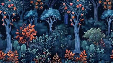 Mystic forest pattern wallpaper