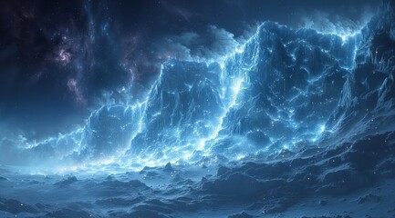 Fototapete - Glowing Mountains Under a Starry Sky.