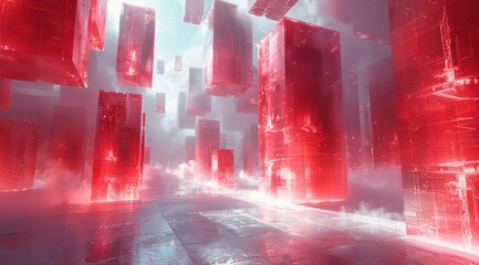 Aufkleber - Abstract Red Cityscape.