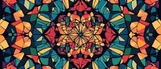 Colorful mosaic kaleidoscope pattern in line art style