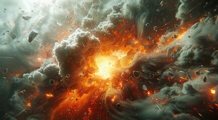 Aufkleber - Cosmic Explosion with Debris and Smoke.