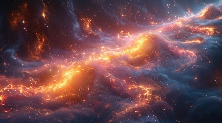 Fototapete - Abstract Cosmic Landscape with Glowing Stars.