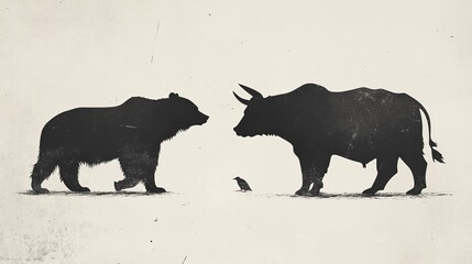 a bear and a bull, shown only as dark shapes against a light background.