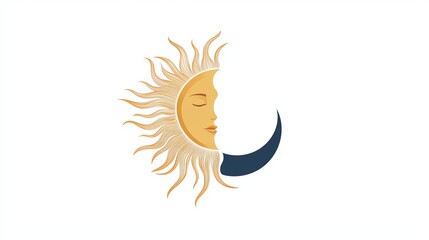 A simple design showing a sun and moon, representing day and night, against a white background.