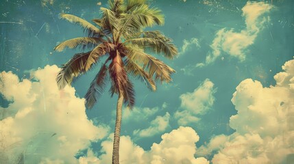 Coconut tree against the sky Summer travel tropical nature vintage backdrop depicting a vacation