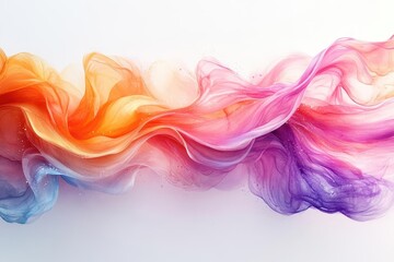 Wall Mural - vivid watercolor ribbons swirling against pristine white backdrop fluid strokes in candybright hues create dynamic abstract composition energetic blend of colors perfect for graphic design