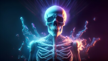 glowing human skull with colorful energy aura for Halloween