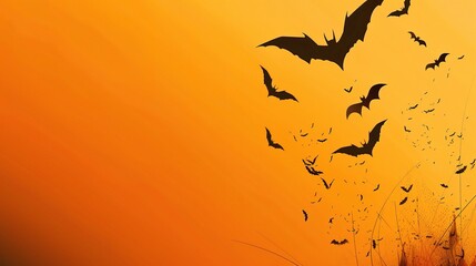 A spooky Halloween Ghost Festival background with bats. The bats are flying around in the dark night sky. There might be a haunted house or a creepy cemetery in the background