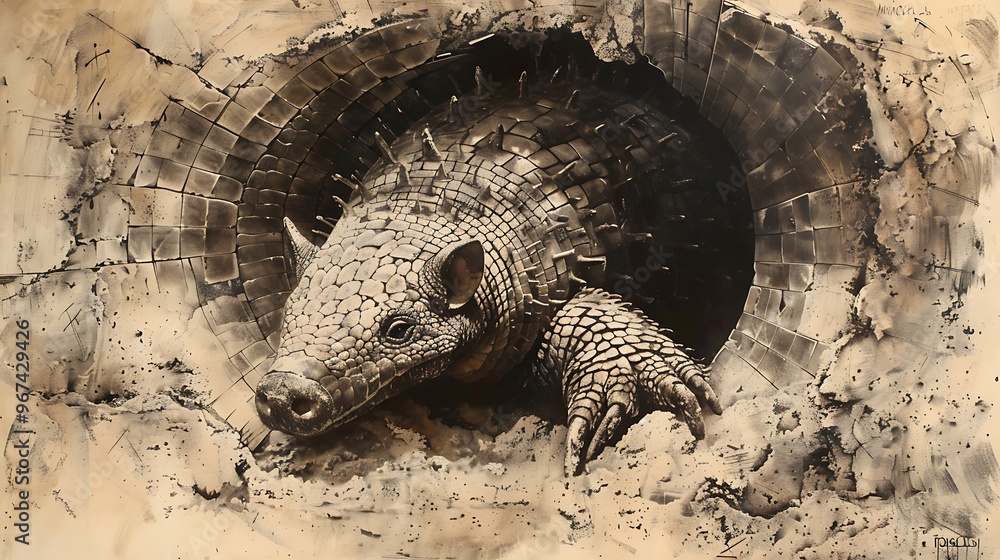 Pichciago armadillo burrowing, cross-section of underground tunnels: A ...