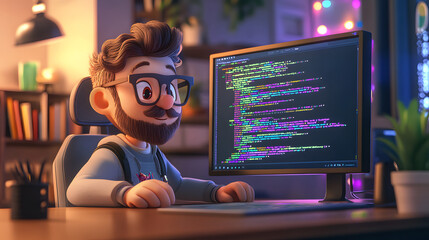 Wall Mural - A cartoon character cute Software Developer
