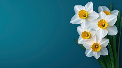 Wall Mural - White Daffodils on Teal Background