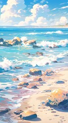 Canvas Print - Serene beach with blue water