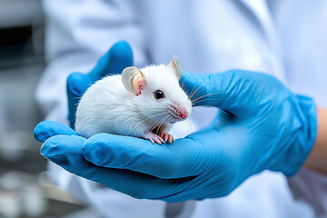 a scientist gently handling a laboratory mouse, focusing on ethical animal care in research