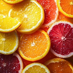 Colorful fresh citrus slices in sparkling water, ideal for advertisements promoting beverages, health, summer, and freshness, Can be used in menus, posters, and social media campaigns,