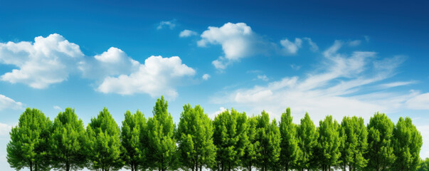 ecology banner with trees against blue sky