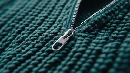 A detailed look at an open silver metal zip fastener against dark blue velvet fabric, creating an elegant and versatile backdrop for design or branding purposes