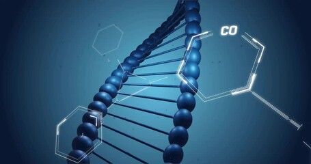 Wall Mural - Animation of scientific data processing over dna strand spinning