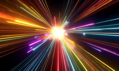 Wall Mural - Abstract Light Rays Exploding in the Dark