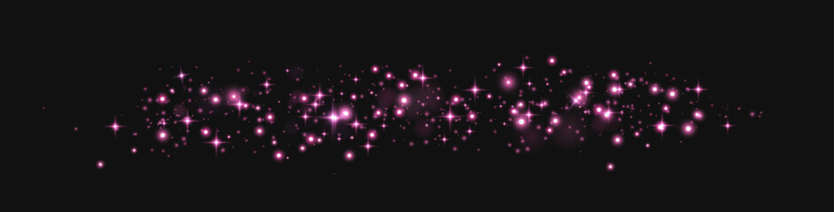 Wall Mural - Pink glittering dots, particles, stars magic sparks. Glow flare light effect. Pink luminous points. Vector particles on black background.