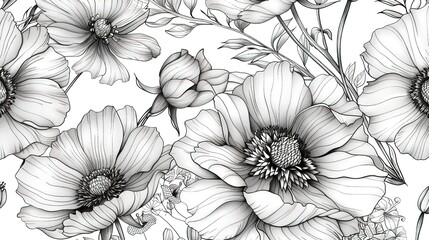 Line art flower pattern wallpaper