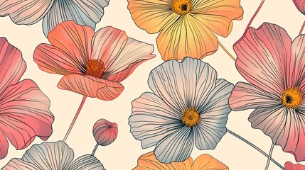 Line art flower pattern wallpaper