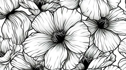 Line art flower pattern wallpaper