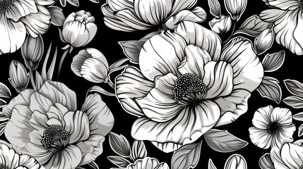 Line art flower pattern wallpaper