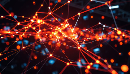 Abstract technology background. Network connection structure with dots and lines. Futuristic science. Modern networking analysis. Computer graphic. Cyber security, particle flow. Dynamic effect.