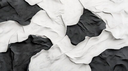 Wall Mural - Abstract image featuring black and white textured fabric-like layers overlapping each other, creating a visually intriguing pattern with high contrast and varying textures.