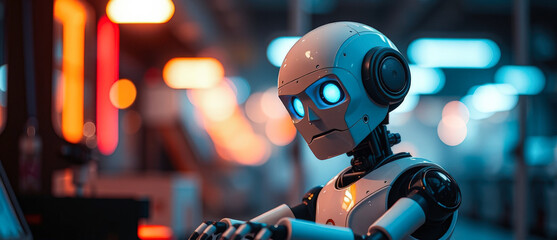 Poster - Futuristic Robot with Glowing Blue Eyes