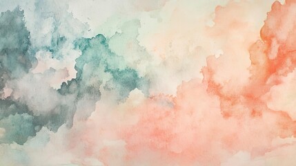 A serene watercolor background blending soft hues of blue, green, and peach, perfect for artistic and calming projects.