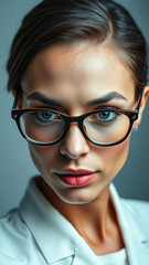 Poster - Close-up portrait of a young woman wearing glasses