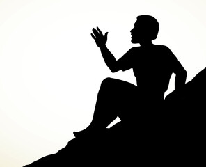 Poster - Vector drawing. Man sitting on the rock