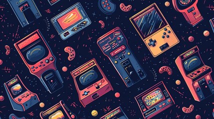 Poster - Arcade retro pattern wallpaper