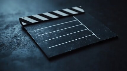 a clapperboard with blank fields for scene take and director information showcasing its classic design and striped clapper isolated on a dark background