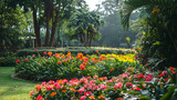  beautifull colourfull diffrent Flowering growing in summer meadow in garden , Flower plants at botanical garden , multicolored tulips in the garden, tulip field , 
