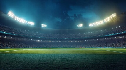 vibrant cricket stadium aglow with fans in nocturnal view, part of contemporary sports complex in 3d