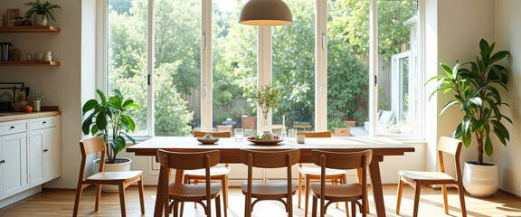 Wall Mural - Minimalist Dining Room with Natural Light and Greenery