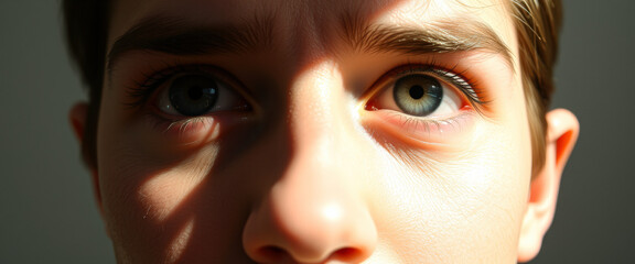 Wall Mural - Close-up of a young person's eyes looking upwards