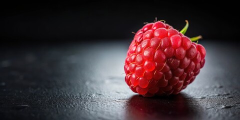 Wall Mural - Fresh red raspberry on dark black background, raspberry, fruit, red, fresh, vitamin, healthy, organic, delicious, juicy