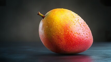 Wall Mural - a mango with a focus on its rich gradient skin and natural shine isolated on a dark background