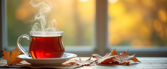 Canvas Print - Warm Autumn Tea by the Window