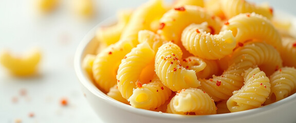 Sticker - Closeup of Spiraled Pasta with Red Pepper Flakes in a White Bowl