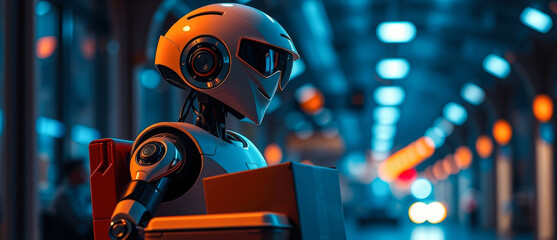 Wall Mural - futuristic robot in urban setting