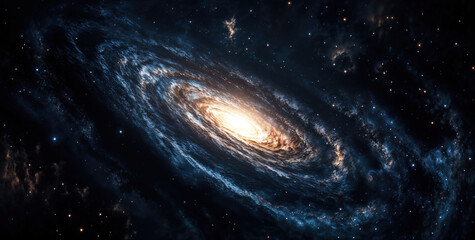 Wall Mural - Spiral galaxy with a bright center is surrounded by dark dust lanes and countless stars. High quality photo