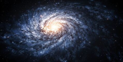 Wall Mural - Spiral galaxy with a bright center is shown surrounded by millions of stars. High quality photo