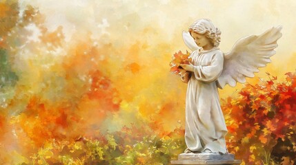 Angel Statue Amidst Autumn Foliage, Symbolizing Nature as Divine Creation, Spiritual Reflection, and the Beauty of God's Work