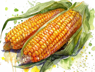 Wall Mural - corn on a transparent background, watercolor